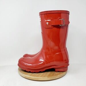 Hunter Boots Womens 6 Red Original Short Rubber Rain Pull On Heeled Shoes